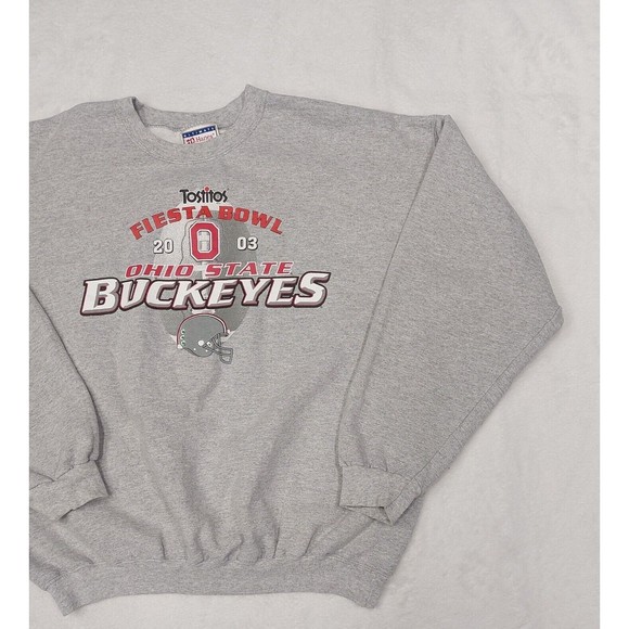 Vtg Y2K Ohio State 2003 Fiesta Bowl Gray Hanes Crewneck Sweater Size Large - Picture 3 of 9